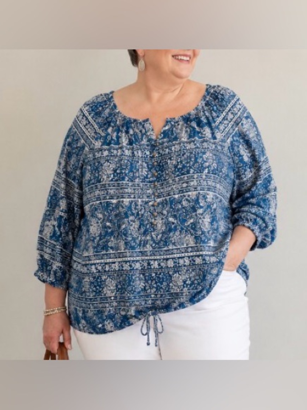 JUST MY SIZE Blue and White Cotton Light Weight Top Size 2X
